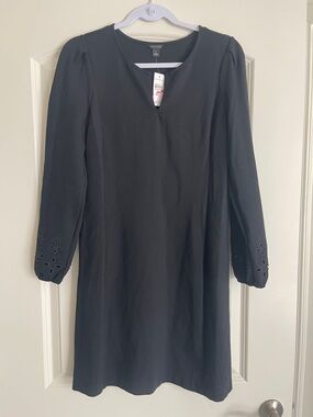Ann Taylor Black Long-Sleeve Shift Dress with Eyelet Cuffs